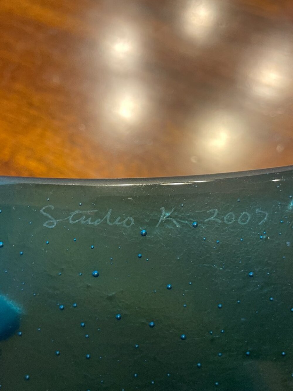 Studio K Signed Aqua Blue Trinket Dish Square 5" Frosted Shimmer Look! - Picture 4 of 4